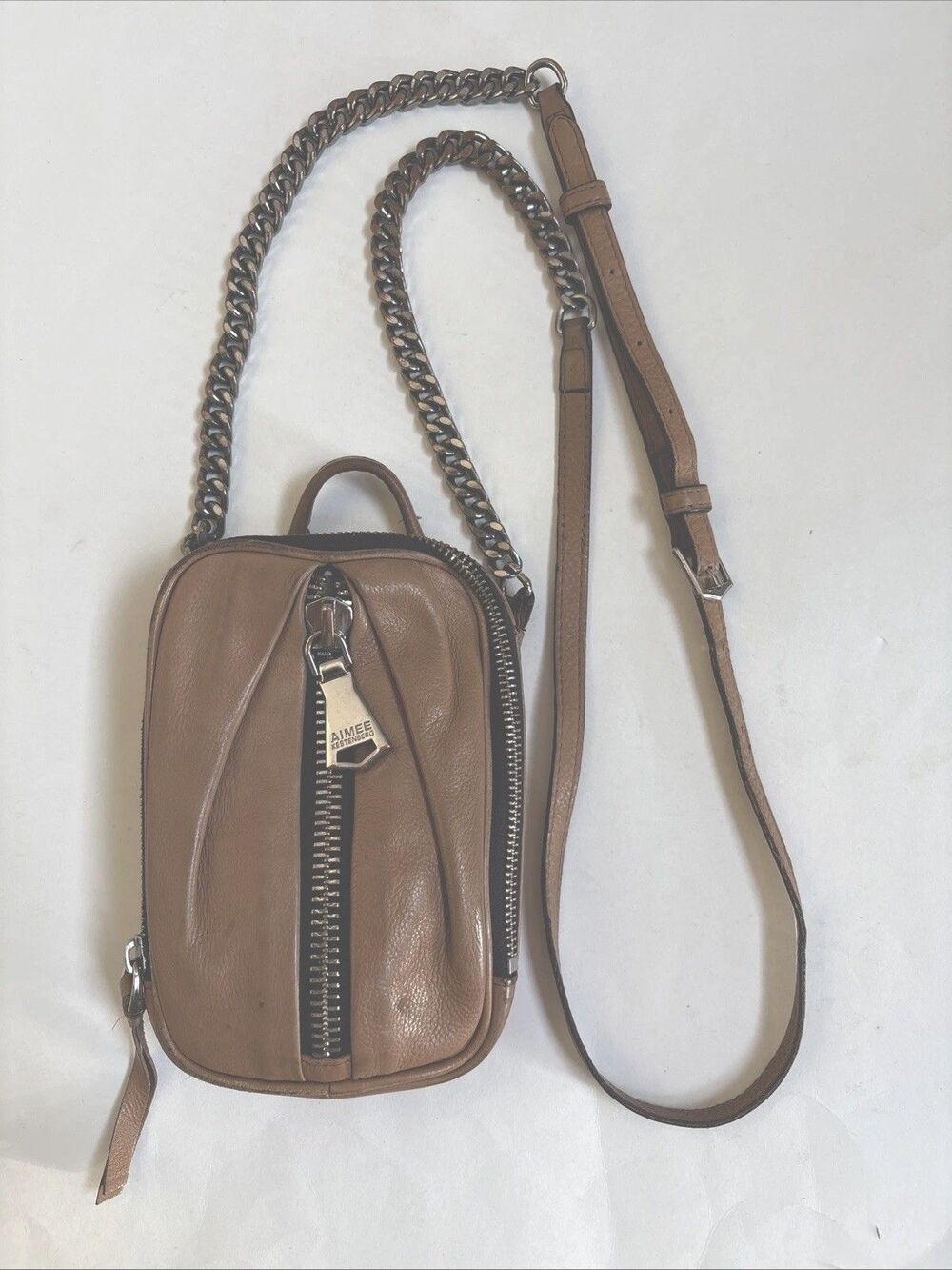 Aimee Kestenberg Tan Leather W/Chain Strap Organizer Crossbody Bag